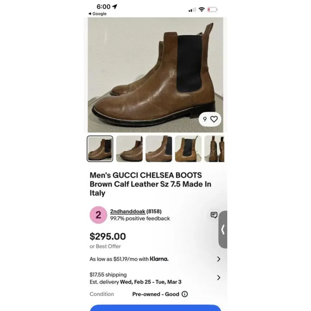 Gucci Brown Leather Chelsea Boots with Black Elastic Side 8 - Picture 6 of 6